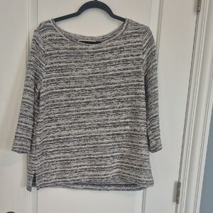 LOFT Black and Cream Speckled Knit Sweater